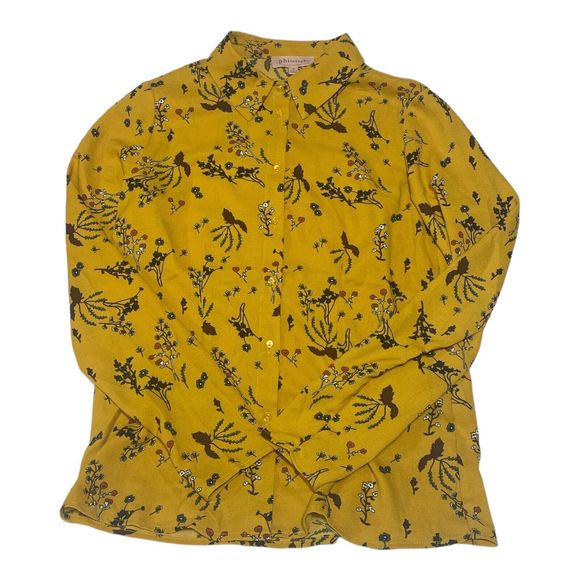 Philosophy Floral Flowy Long Sleeve‎ Button Front Blouse In Mustard Yellow Sz: S - Picture 1 of 3